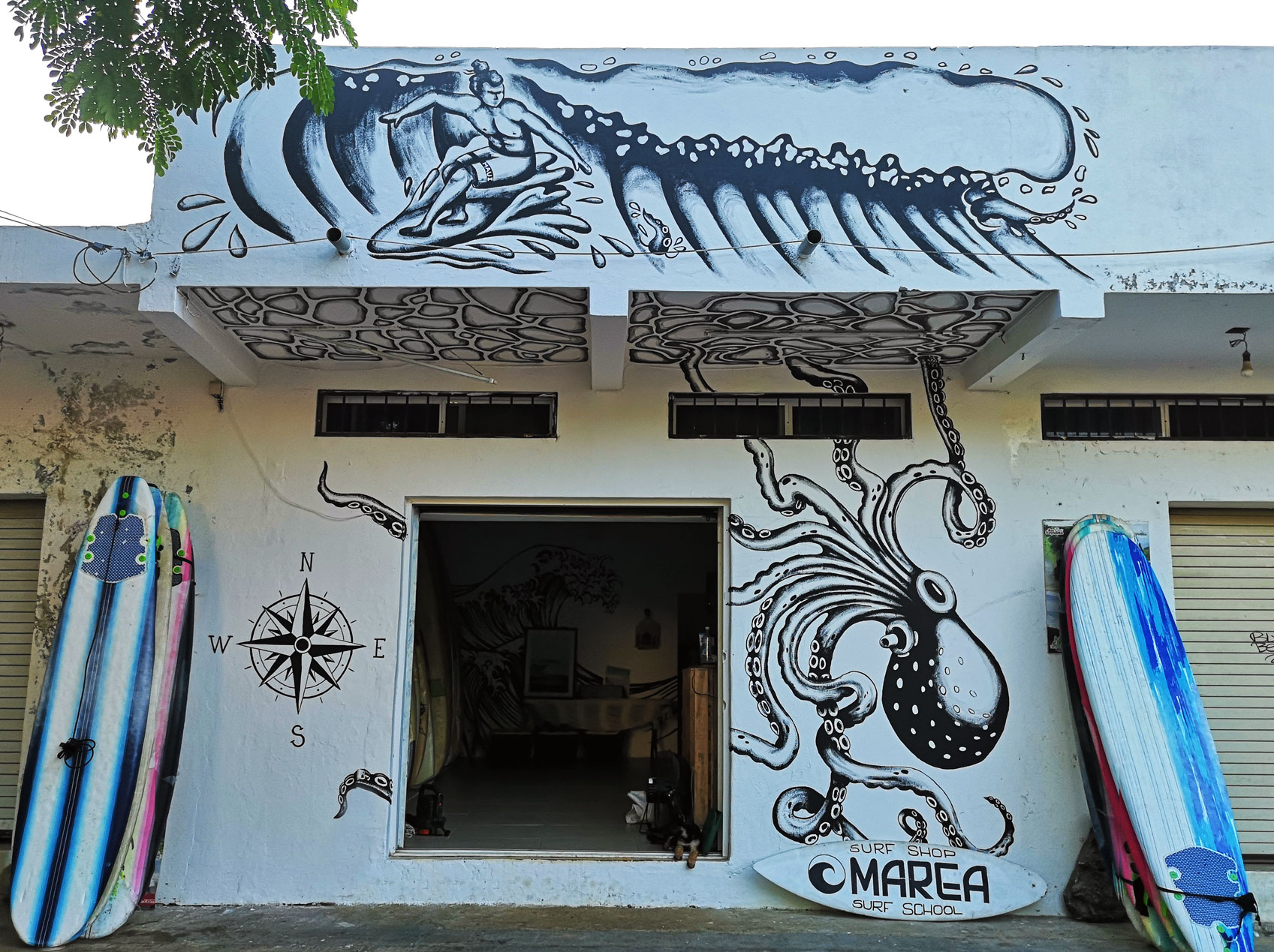 Marea Surf School mural acrylic 2019